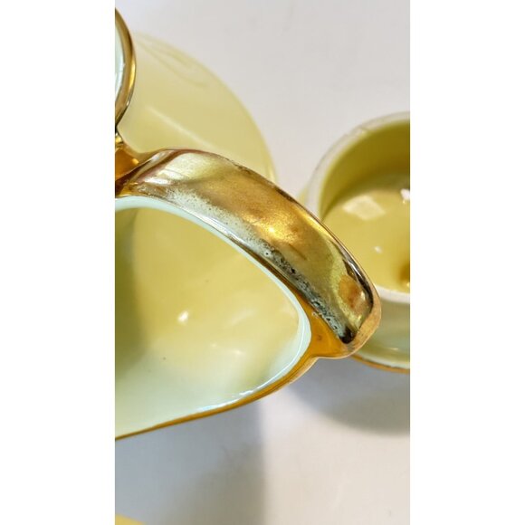 Vintage Pearl China Co Yellow 22K Gold Tea Set Teapot Creamer & Sugar 40s MCM - Picture 14 of 16